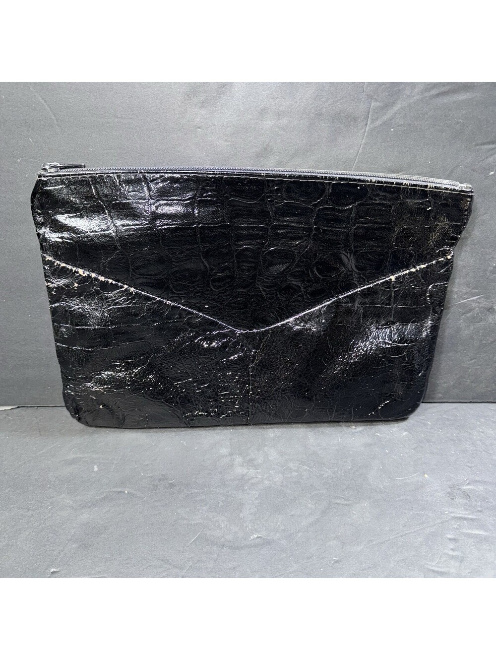 Vintage Genuine Italian Leather Handbag Envelope Bag Black 12”x8” Clutch Italy